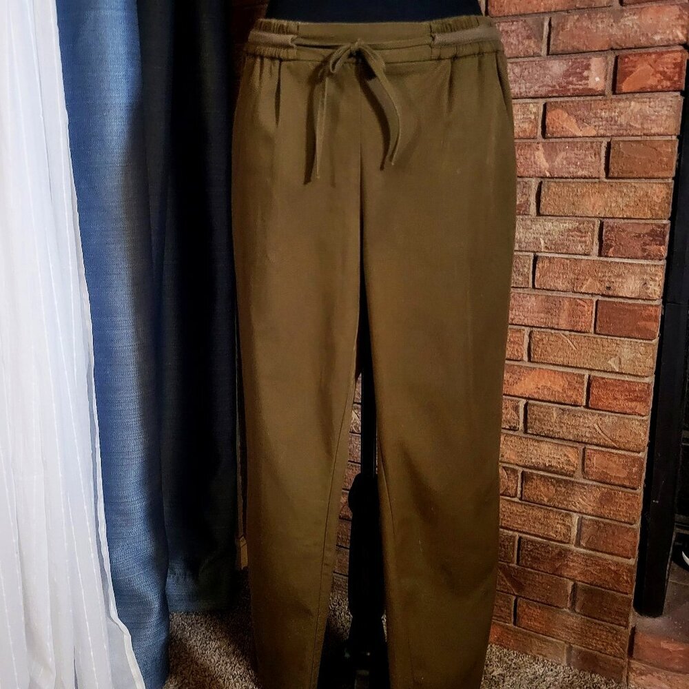 ZARA Women's Dark Olive Drawstring Waist Tapers Leg Casual Work Pant - Size M